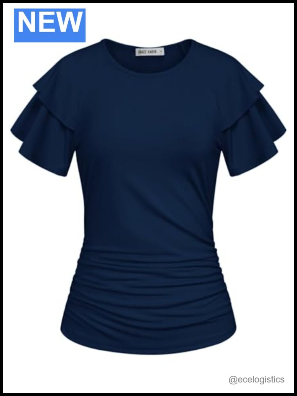 Dressy Casual Ruffle Sleeve Blouse Crew Neck Ruched Shirts Business Work Outfits